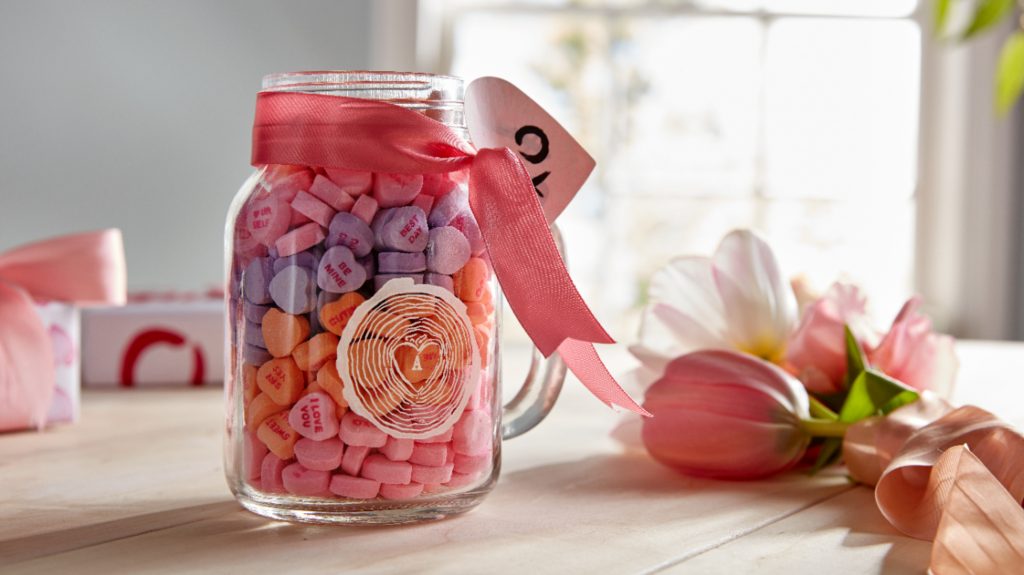 Mason jar full of candy.