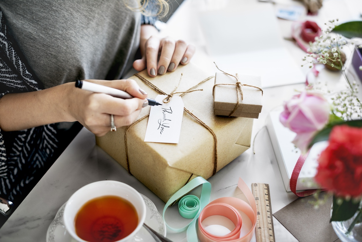 Woman Writing Card Gift Present Concept